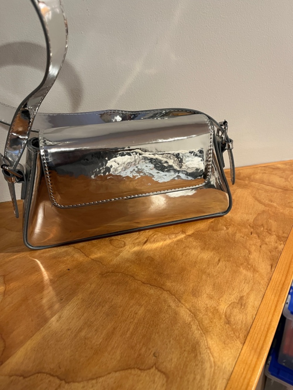 Metallic Silver Shoulder Bag - Sleek Patent Crossbody